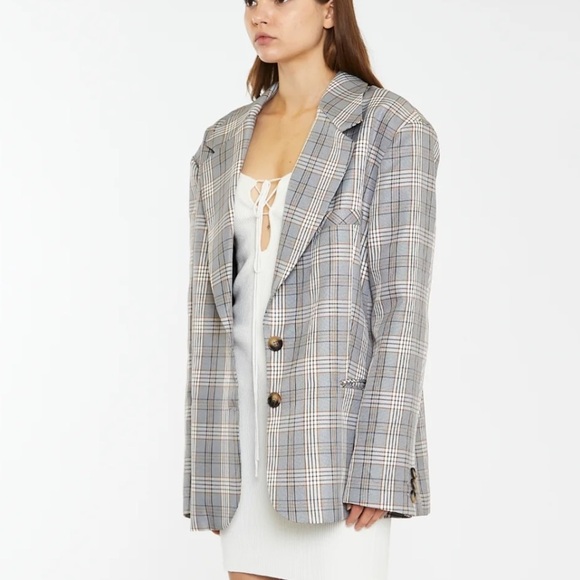Glamorous Women’s Size 6 Brown Multi Check Oversized Button Blazer Padded NWT - Picture 1 of 15